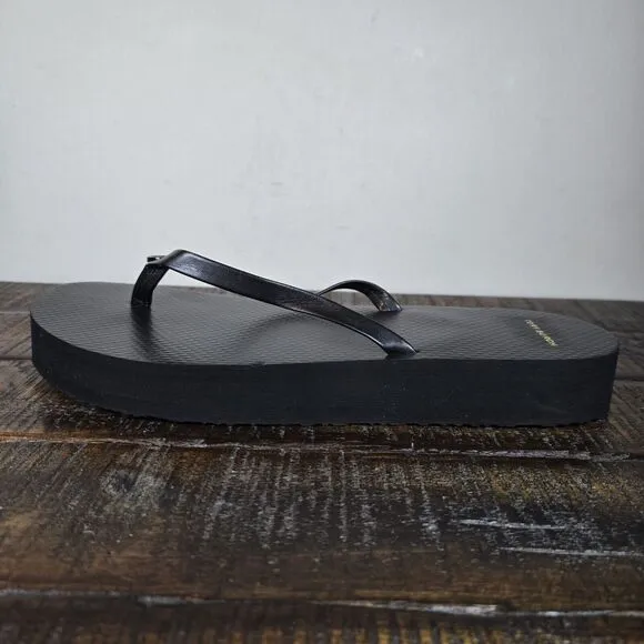 Tory Burch Flatform Womens Size 11 Thin Strap Beach Sandal Flip Flops Logo Black