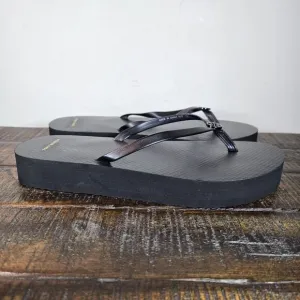 Tory Burch Flatform Womens Size 11 Thin Strap Beach Sandal Flip Flops Logo Black