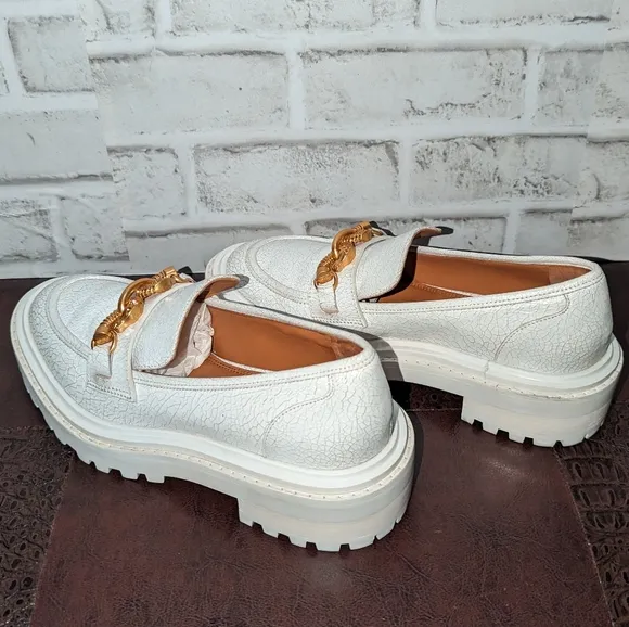 Tory Burch Jessa Lug Sole Loafer White Calf Leather Sz 6
