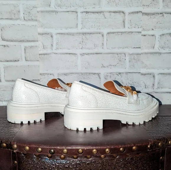 Tory Burch Jessa Lug Sole Loafer White Calf Leather Sz 6