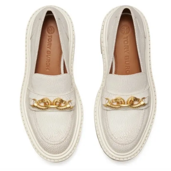 Tory Burch Jessa Lug Sole Loafer White Calf Leather Sz 6