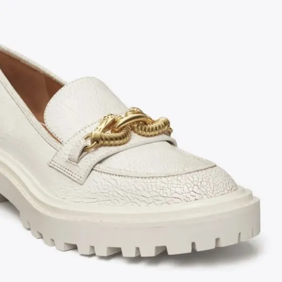 Tory Burch Jessa Lug Sole Loafer White Calf Leather Sz 6