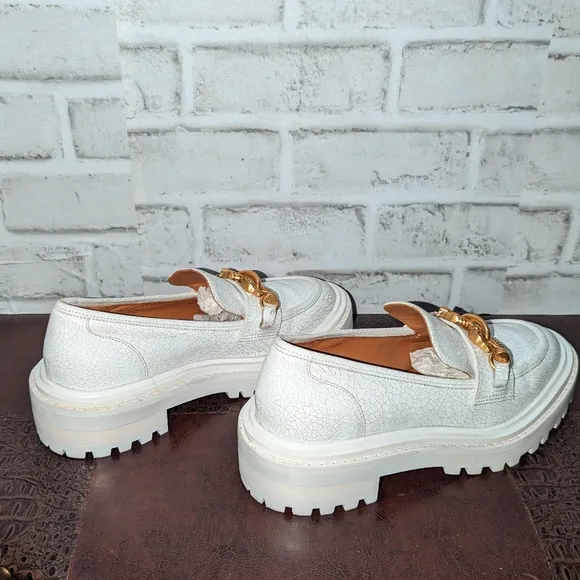 Tory Burch Jessa Lug Sole Loafer White Calf Leather Sz 6