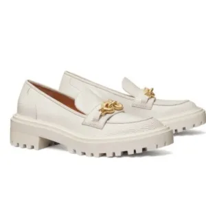 Tory Burch Jessa Lug Sole Loafer White Calf Leather Sz 6