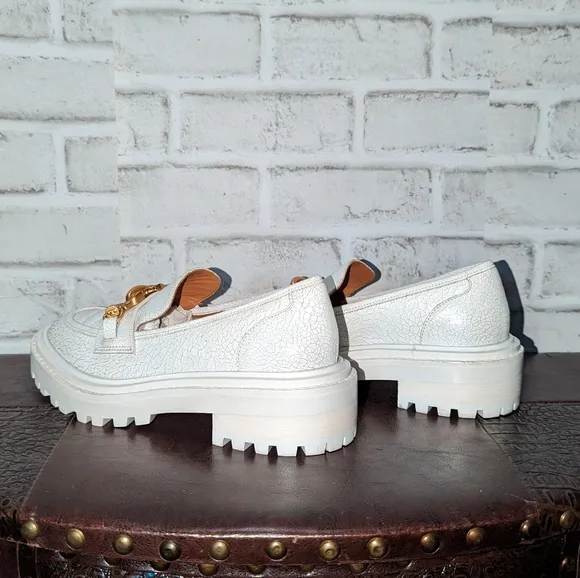 Tory Burch Jessa Lug Sole Loafer White Calf Leather Sz 6