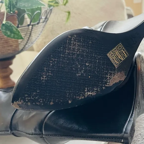 TORY BURCH Linette Smooth Leather Tall Black Wedge Knee High Riding Boots 8.5