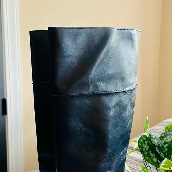 TORY BURCH Linette Smooth Leather Tall Black Wedge Knee High Riding Boots 8.5