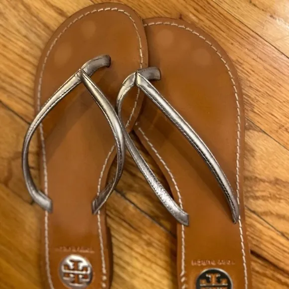Tory Burch Metallic Leather Sandals, Silver