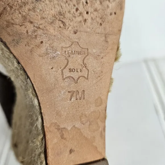 Tory Burch Sandals Womens Size 7 Kristen Brown Canvas Espadrille Platform Wedge