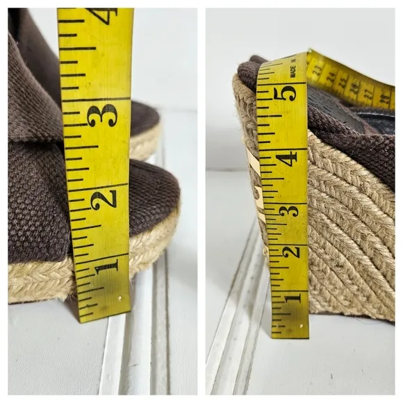 Tory Burch Sandals Womens Size 7 Kristen Brown Canvas Espadrille Platform Wedge