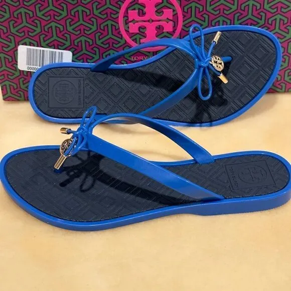 Tory Burch two tone jelly bow open toe flip flops sandals size 6, NWT