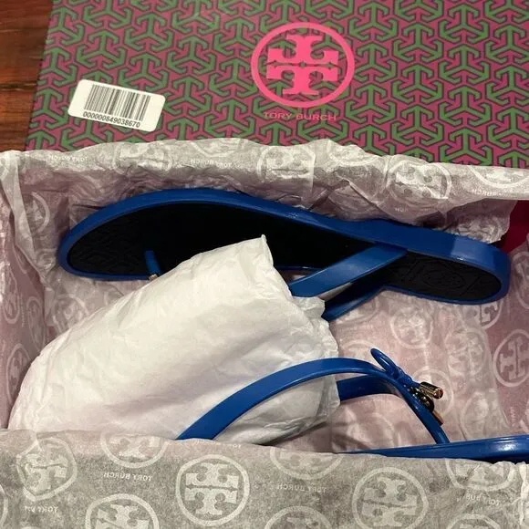 Tory Burch two tone jelly bow open toe flip flops sandals size 6, NWT