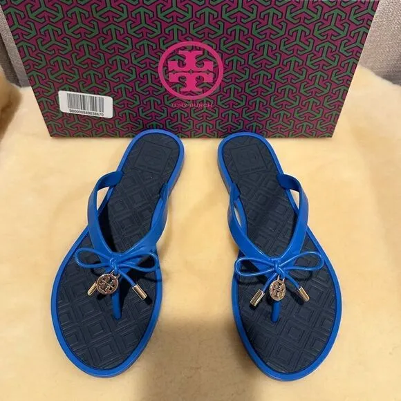 Tory Burch two tone jelly bow open toe flip flops sandals size 6, NWT