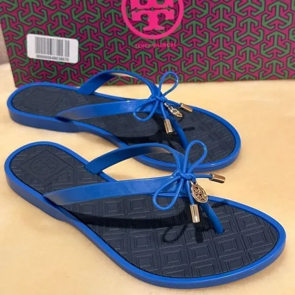 Tory Burch two tone jelly bow open toe flip flops sandals size 6, NWT