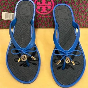Tory Burch two tone jelly bow open toe flip flops sandals size 6, NWT
