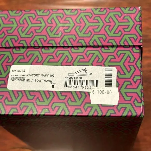 Tory Burch two tone jelly bow open toe flip flops sandals size 6, NWT