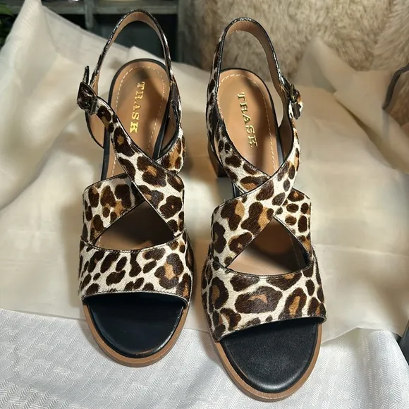 Trask Brand “Charlene” shoes heels sandals leopard open toe 10M NIB