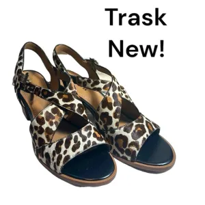 Trask Brand “Charlene” shoes heels sandals leopard open toe 10M NIB