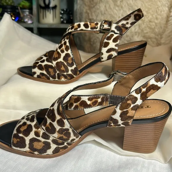 Trask Brand “Charlene” shoes heels sandals leopard open toe 10M NIB