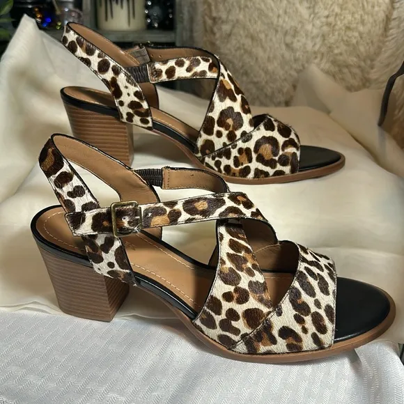 Trask Brand “Charlene” shoes heels sandals leopard open toe 10M NIB