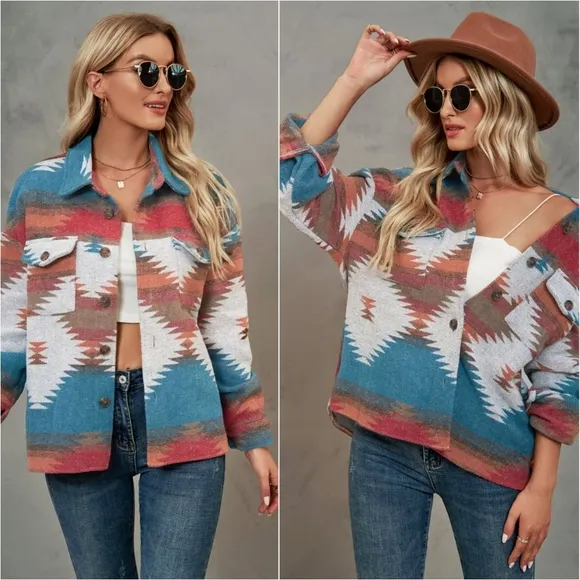 Tribal Treasures Collared Jacket - Blue