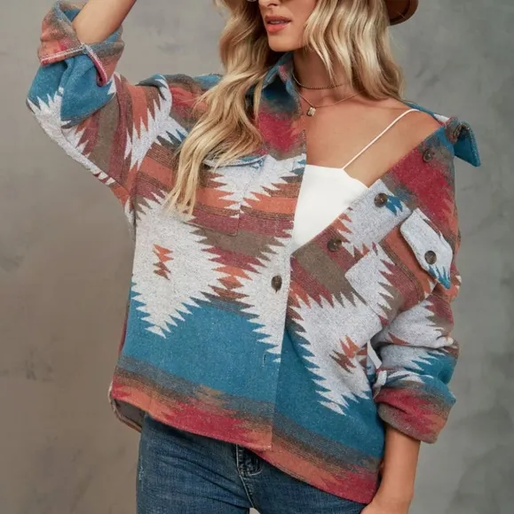 Tribal Treasures Collared Jacket - Blue