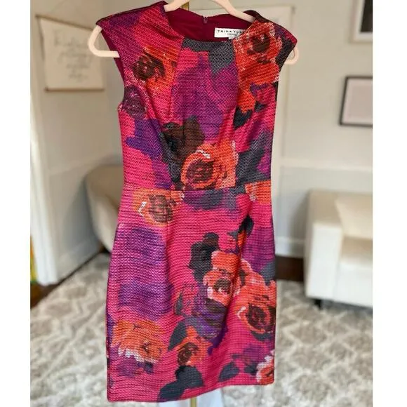 Trina Turk Floral Sheath Dress Textured Date Coquette Old Money Easter Spring