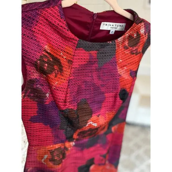 Trina Turk Floral Sheath Dress Textured Date Coquette Old Money Easter Spring