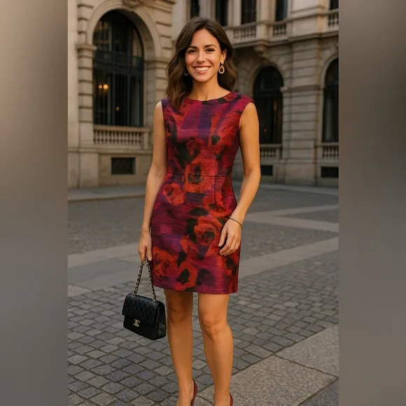 Trina Turk Floral Sheath Dress Textured Date Coquette Old Money Easter Spring