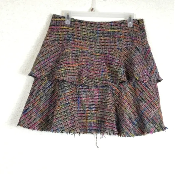 Trina Turk Tiered Ruffle Tweed Multicolor Wool Skirt
