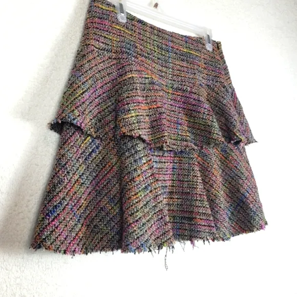 Trina Turk Tiered Ruffle Tweed Multicolor Wool Skirt