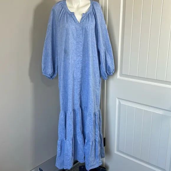 TUCKERNUCK Chambray Lyles Maxi Dress Blue Puff Sleeve Sz XL NEW