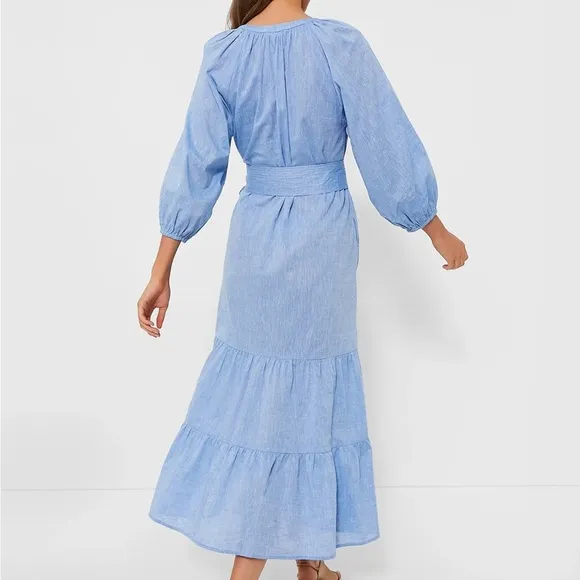 TUCKERNUCK Chambray Lyles Maxi Dress Blue Puff Sleeve Sz XL NEW