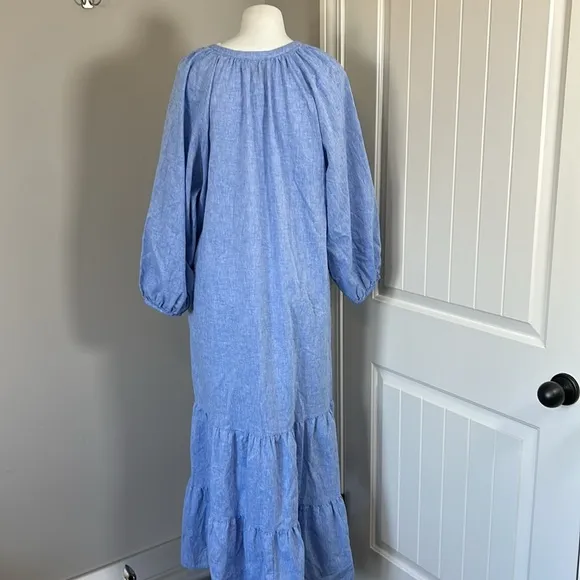 TUCKERNUCK Chambray Lyles Maxi Dress Blue Puff Sleeve Sz XL NEW