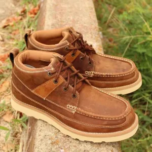Twisted X Men's 9M 4” Wedge Sole Soft Toe Work Boots Oiled Saddle MCA0007