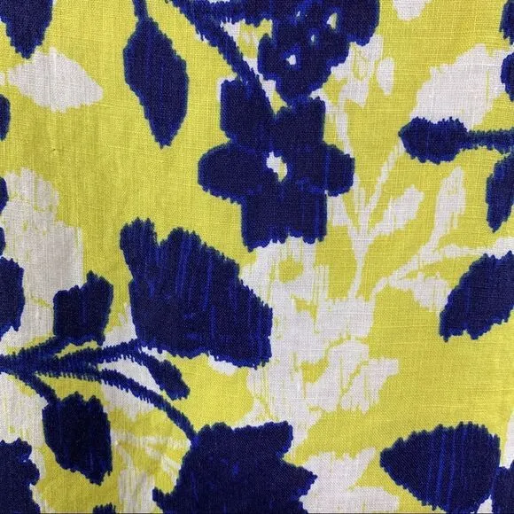 Tyler Boe Navy and Yellow Floral Linen Blend  Sheath Dress Sz S EUC
