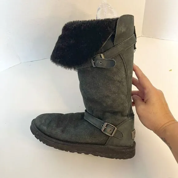 UGG 1003189 Ciera Tall Convertible Bucket Suede Sheepskin Leather Riding Boots