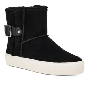 UGG Aika Black Soft Suede Leather Booties 8.5 UGGpure Wool Lining Winter Boots