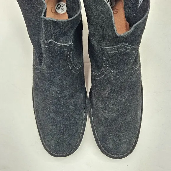 Ugg Ankle Booties Size 9.5 Black Suede Casual Block Heel Short Western Boots