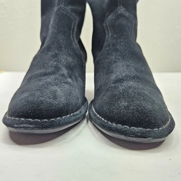 Ugg Ankle Booties Size 9.5 Black Suede Casual Block Heel Short Western Boots