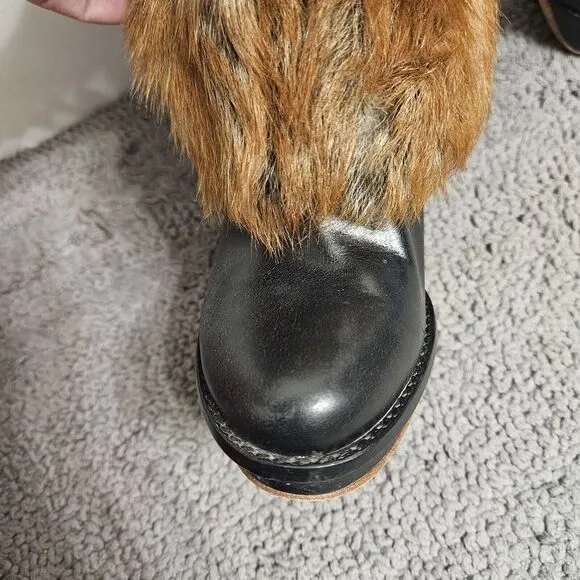Ugg Australia Foxley Fur Leather‎ Mid Calf Platforn Heel Boots Size US 6.5