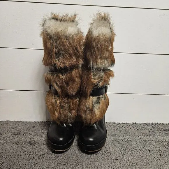 Ugg Australia Foxley Fur Leather‎ Mid Calf Platforn Heel Boots Size US 6.5