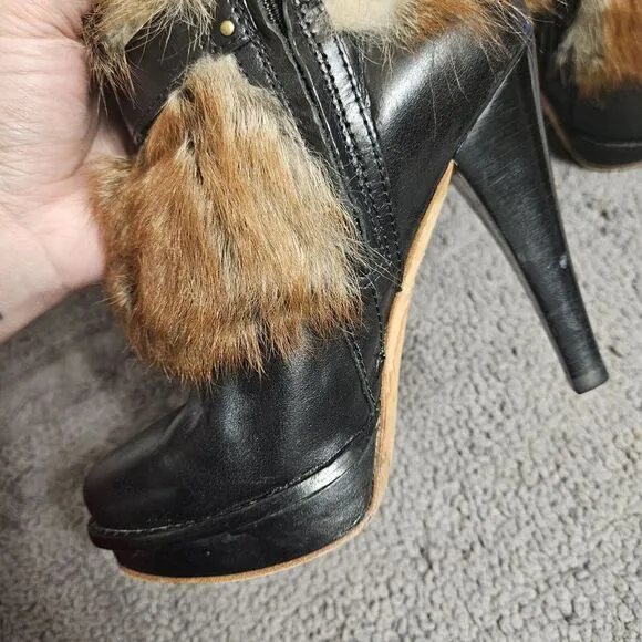 Ugg Australia Foxley Fur Leather‎ Mid Calf Platforn Heel Boots Size US 6.5