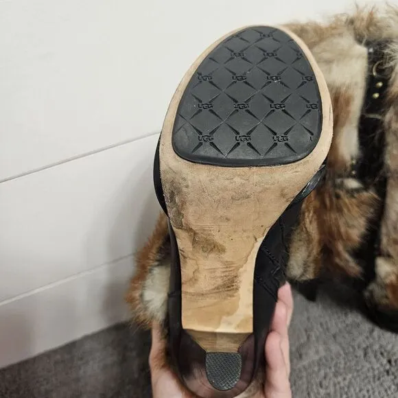 Ugg Australia Foxley Fur Leather‎ Mid Calf Platforn Heel Boots Size US 6.5
