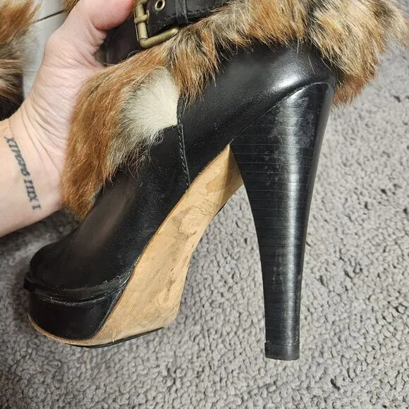 Ugg Australia Foxley Fur Leather‎ Mid Calf Platforn Heel Boots Size US 6.5