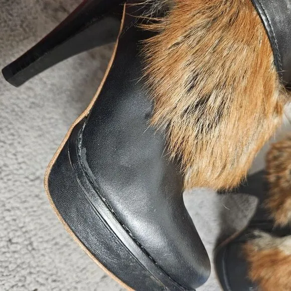 Ugg Australia Foxley Fur Leather‎ Mid Calf Platforn Heel Boots Size US 6.5