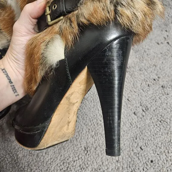 Ugg Australia Foxley Fur Leather‎ Mid Calf Platforn Heel Boots Size US 6.5