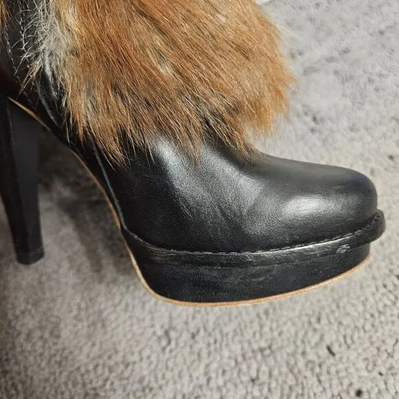 Ugg Australia Foxley Fur Leather‎ Mid Calf Platforn Heel Boots Size US 6.5