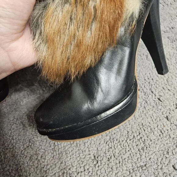 Ugg Australia Foxley Fur Leather‎ Mid Calf Platforn Heel Boots Size US 6.5