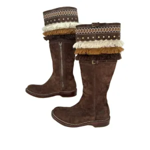 UGG Australia Suede Fringe Boots Knee High Brown Boho Western Festival Size 6